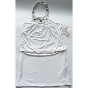 NWT Y2K White Mini Dress with Gem Stone and Sequin Halter Detail Size 16